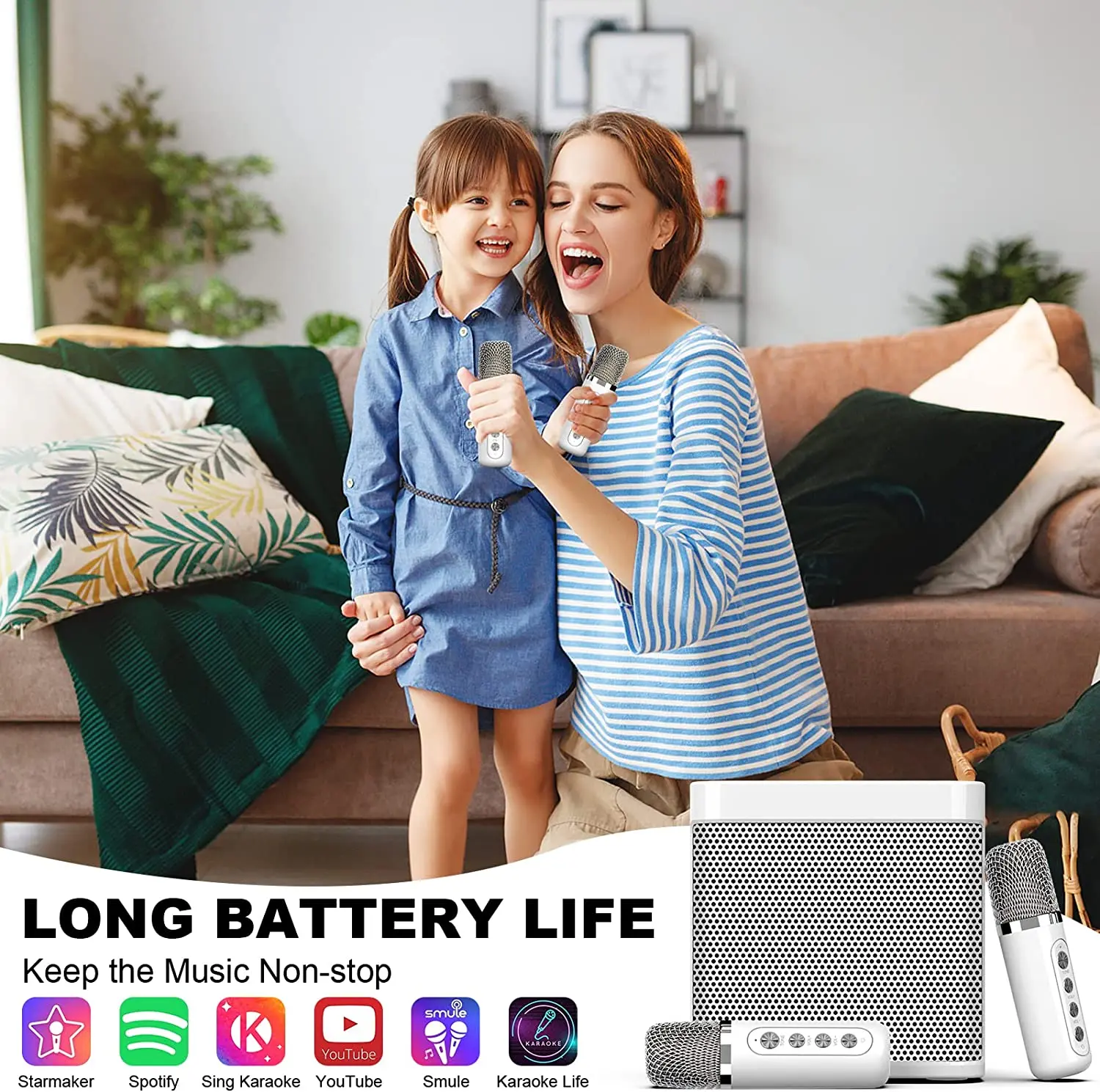 Karaoke Machine with 2 Wireless Microphones for Adults, Kids Portable Blueteeth Speaker, HD Sound PA System,