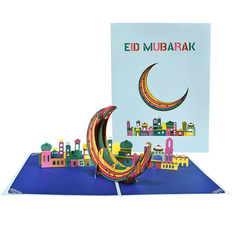 Muslim Festival 3D Moon Castle Greeting Cards Ramadan Kareem Pop Up Cards Eid Mubarak Gift Greeting Cards