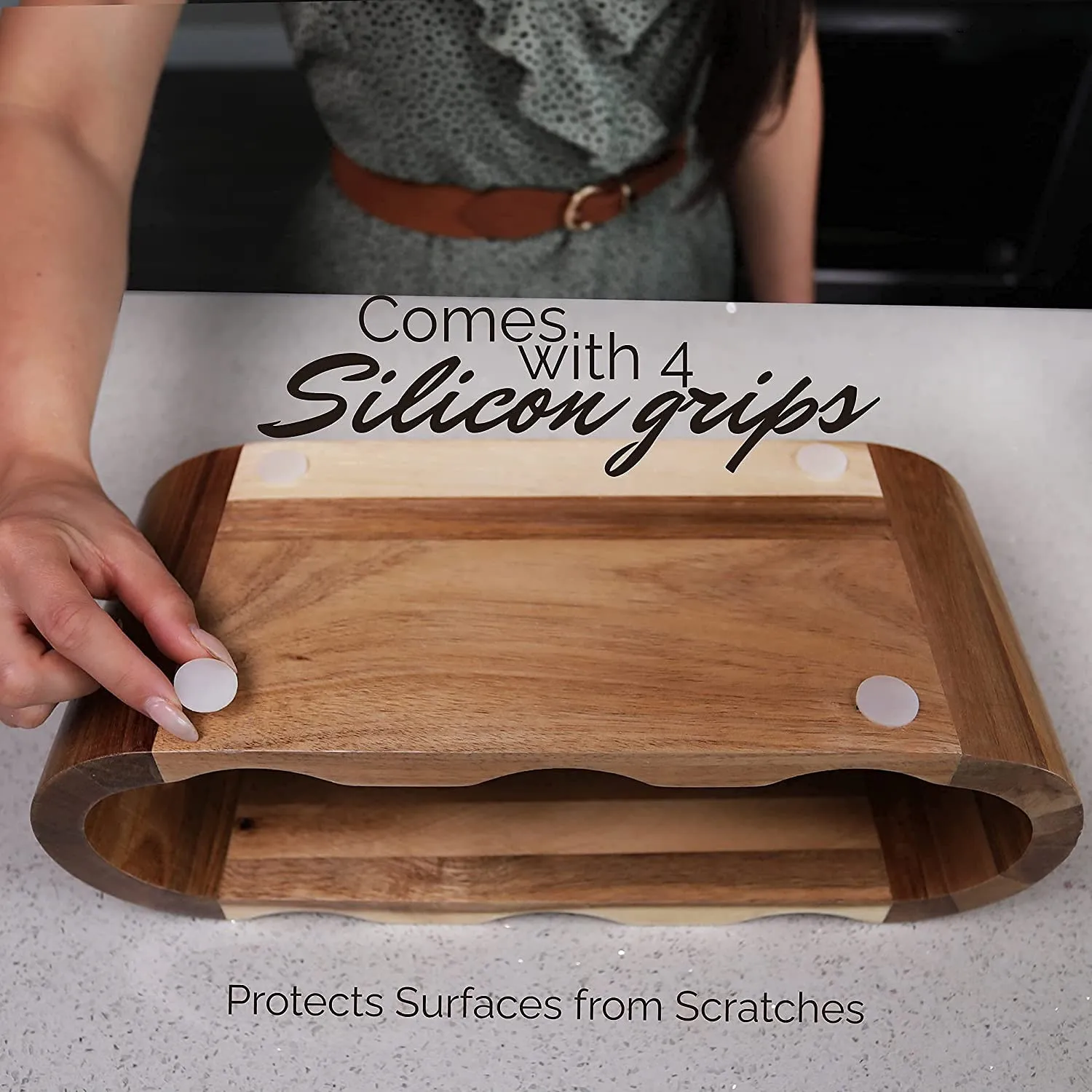 Hot Sale 6 Wine Bottle Holder Free Standing Wooden Wine Rack With 4 Silicone Grip Pads