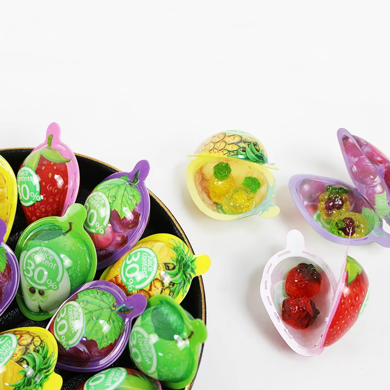 7g Bottled fruit Blasting soft candy Multi-flavor mini fruit candy sandwich fudge with passette