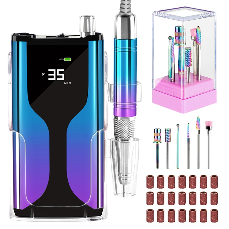 TOP Brand High Torque 35,000 RPM Brushless Wireless Portable Nail Drill Rechargeable Cordless Efile Electric Nail Drill Machine