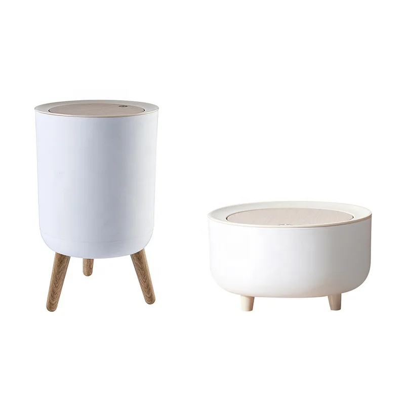 Office storage bin with lid simple push-type bedroom trash can round garbage can