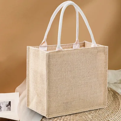 Natural PE coating lamination burlap custom logo color eco friendly grocery tote bags reusable jute shopping bag
