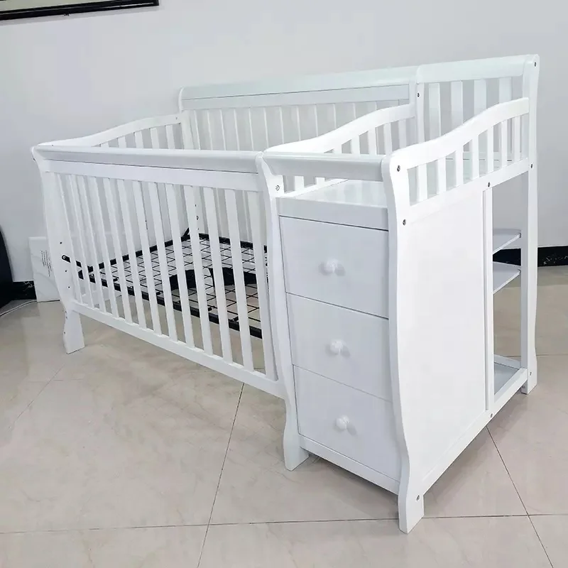 New Born Wooden Baby Bed Crib Babies Sleeping Furniture Cot Set Cunas Para Bebe Cradle bedding set For babies