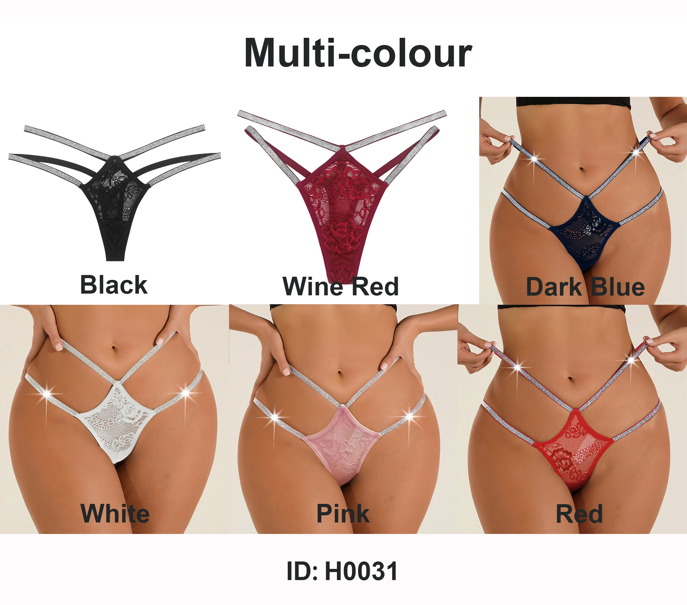 Wholesale Lady Lace One-piece Woman Black Double Thin Belt Low Waisted Thongs And G-string For Women
