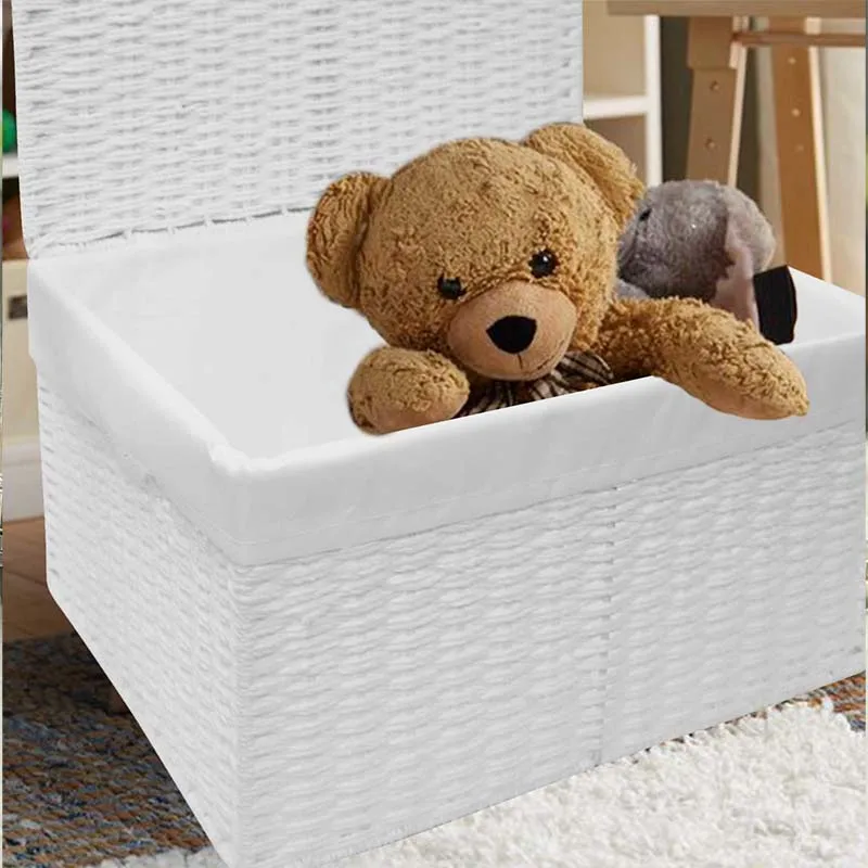White Paper Rope Woven Storage basket Xmas Hamper Basket Box With White Cloth Lining