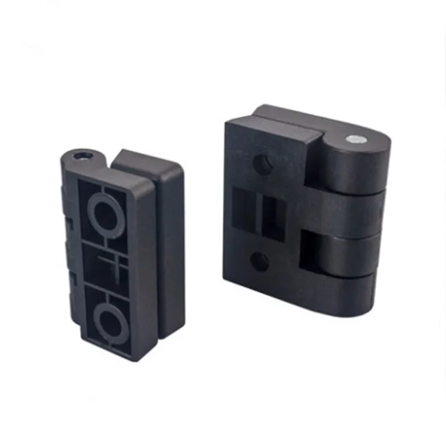 Small black nylon plastic hinge for furniture, cabinets and electrical cabinets