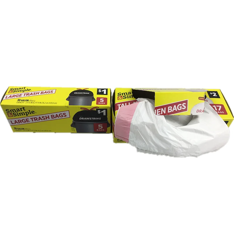 100% Biodegradable Drawstring Plastic Bags Garbage Bag 13-30 Gallon Garbage Trash Bags with Draw String