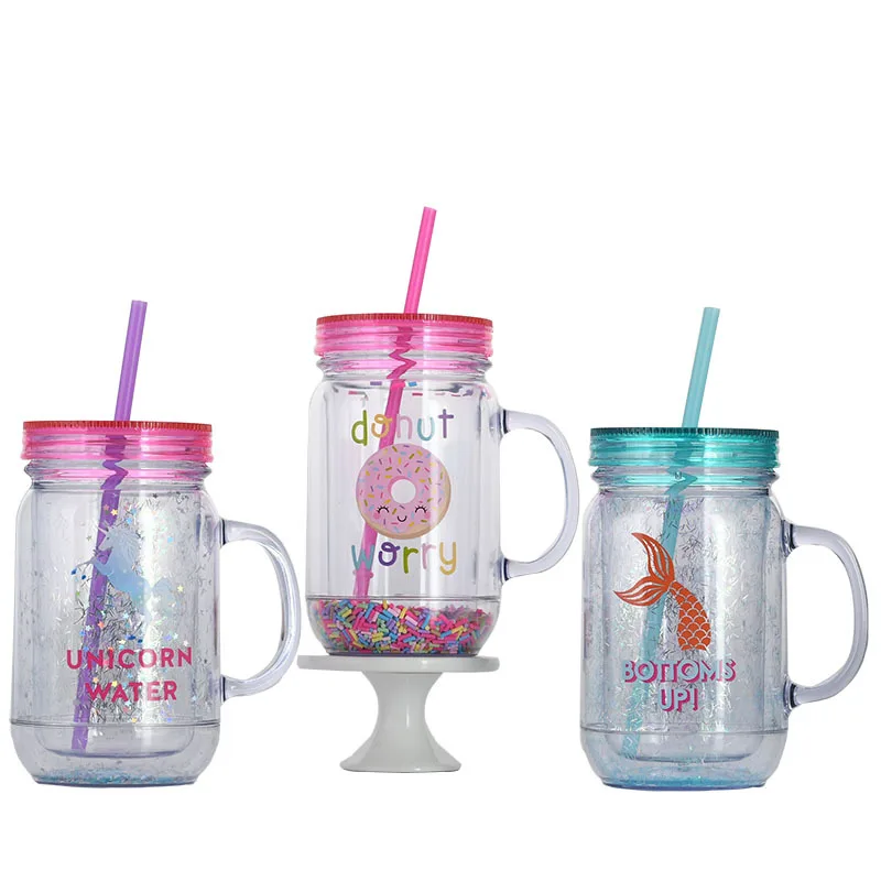 Wideal Factory OEM New rooster cup printing double layer mason bottle with straw can set sugar needle mason jar