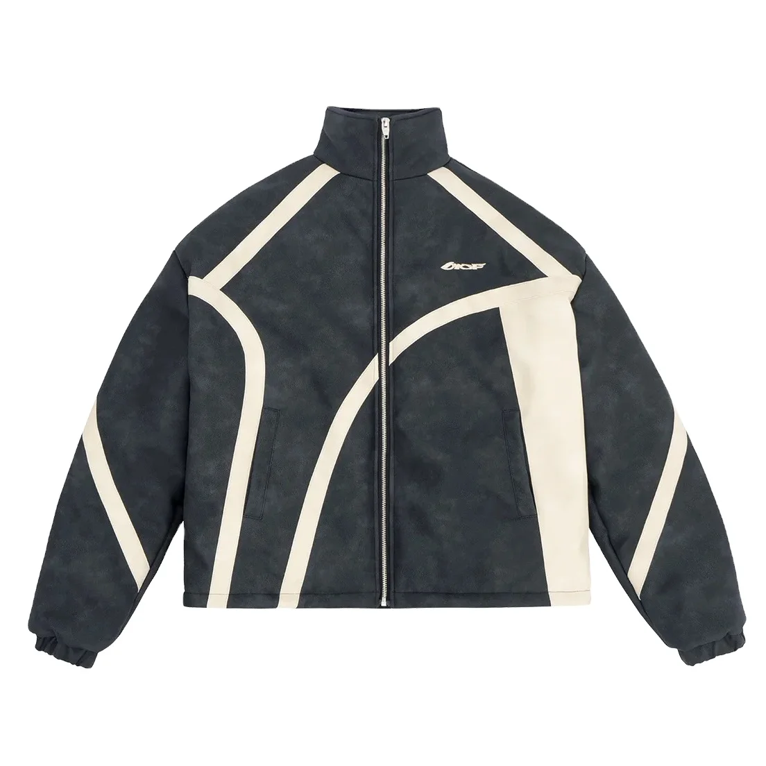 Custom logo color block suede leather jacket men high quality streetwear racing tack jacket men crop jacket