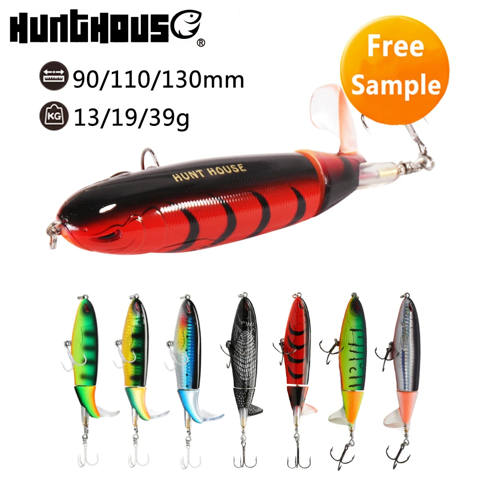 hunthouse OEM/ODM topwater lure artificial bait hard black plopper soft rotating tail lures whopper plopper