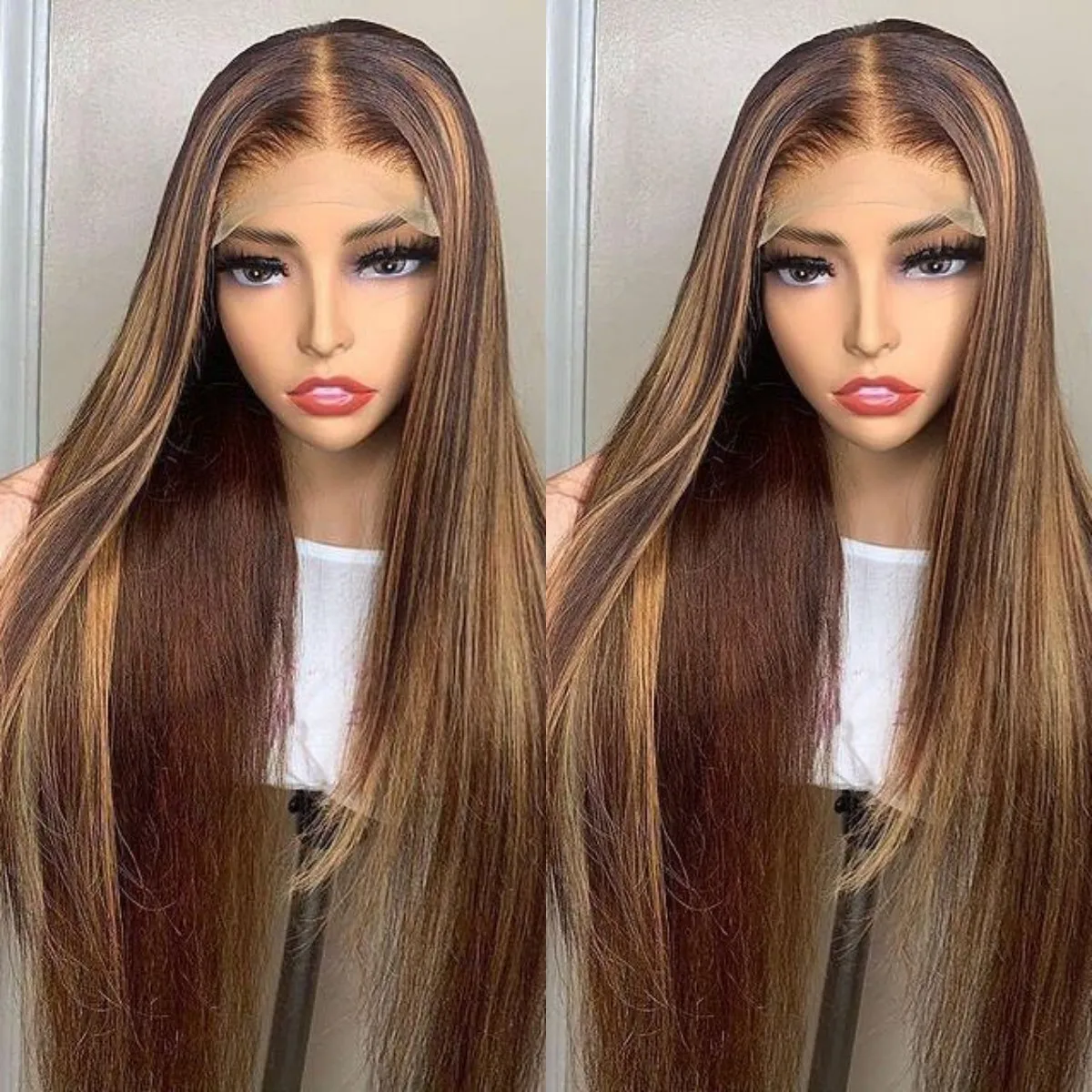 DiKaLu Highlight Deep Wave Wig Hd Lace Front Wigs,Curly Highlighted Wig For Black Women,Brown Cheap Highlight Wig Human Hair Wig