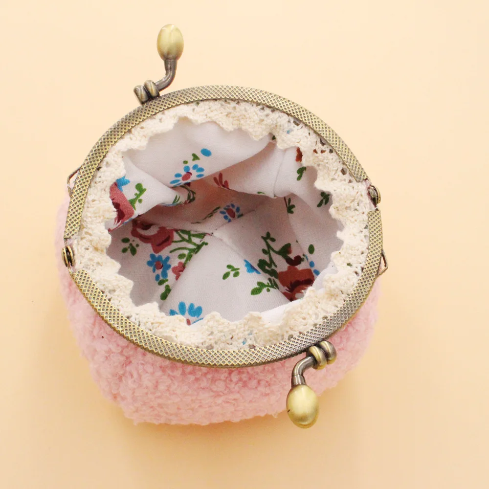 Custom Logo 4 inch Plush Coin Pouch Women Wallet Lock Cosmetic Bag Clasp Clutch Coin Purse Buckle Snap Closure Lipstick Bag