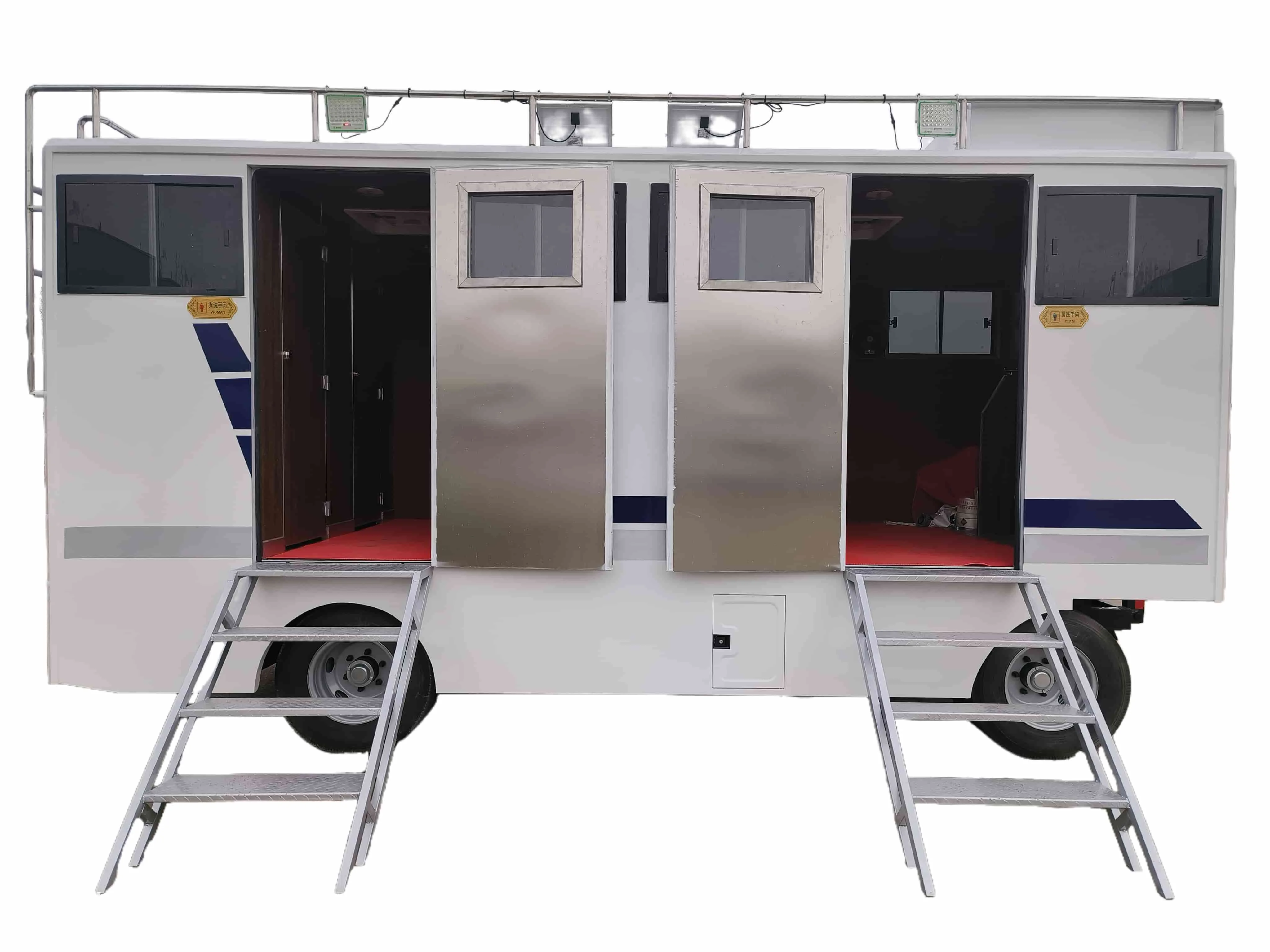 Multi Unit Integrated Mobile Public Toilet Truck with Stainless Steel Plate Box, Portable Toilet