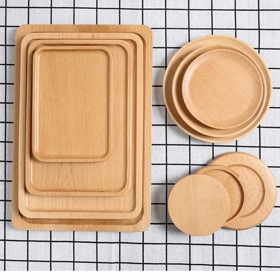 Multi-sizes Round Wooden Tableware Tray Tea Set Tray Decorate Pizza Tray Plate Round Wood Tableware bowl