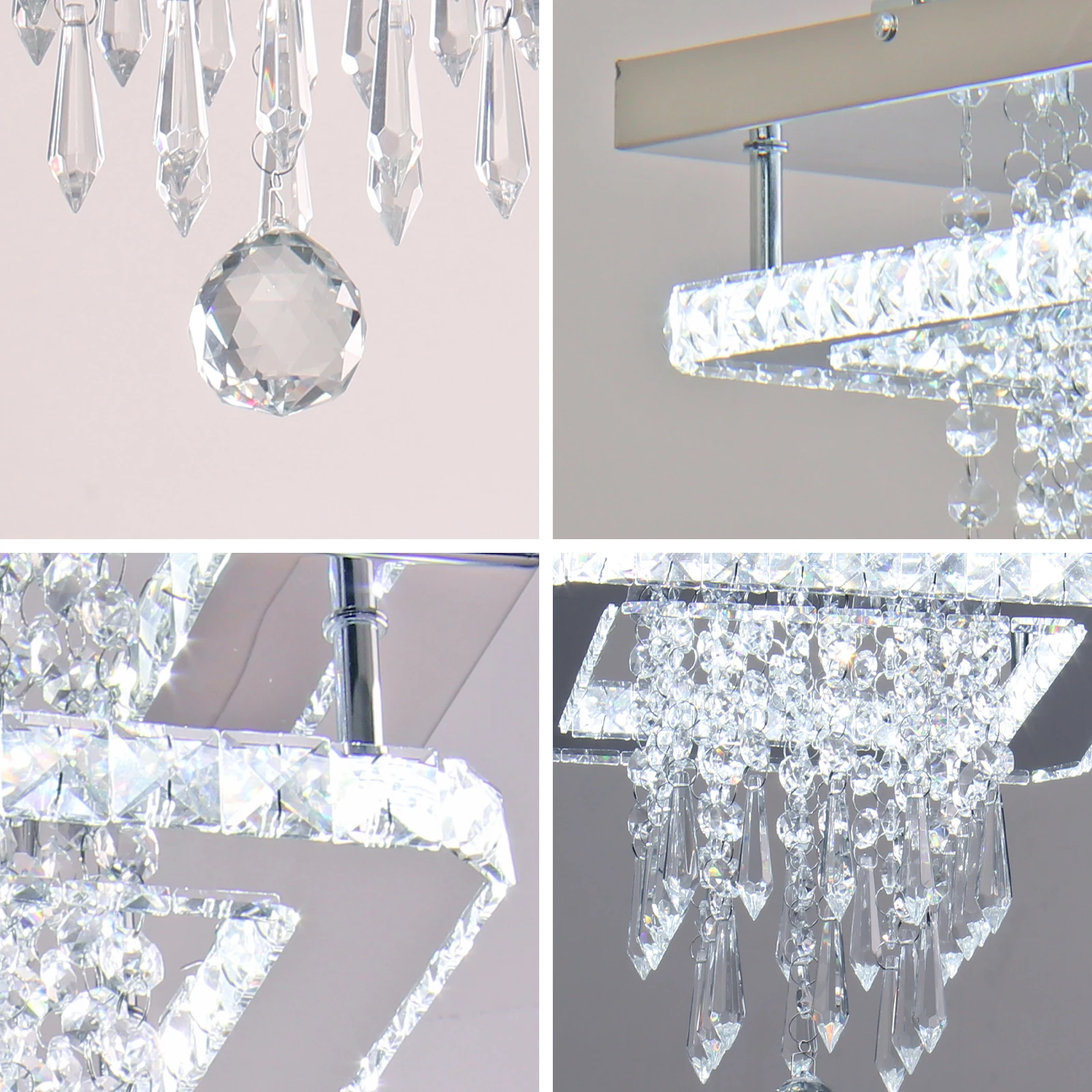 Custom luxury chandelier ceiling lights modern K9 crystal square living room smart LED lights