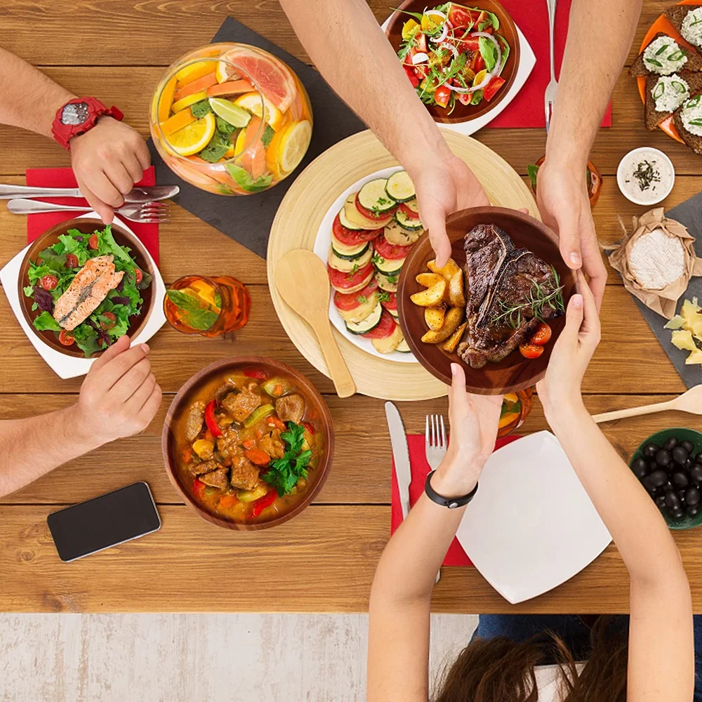 FLYWOD kitchen accessories 7 inch wooden dough soup salad fruit mixing wood bowl set wooden bowl salad bowl