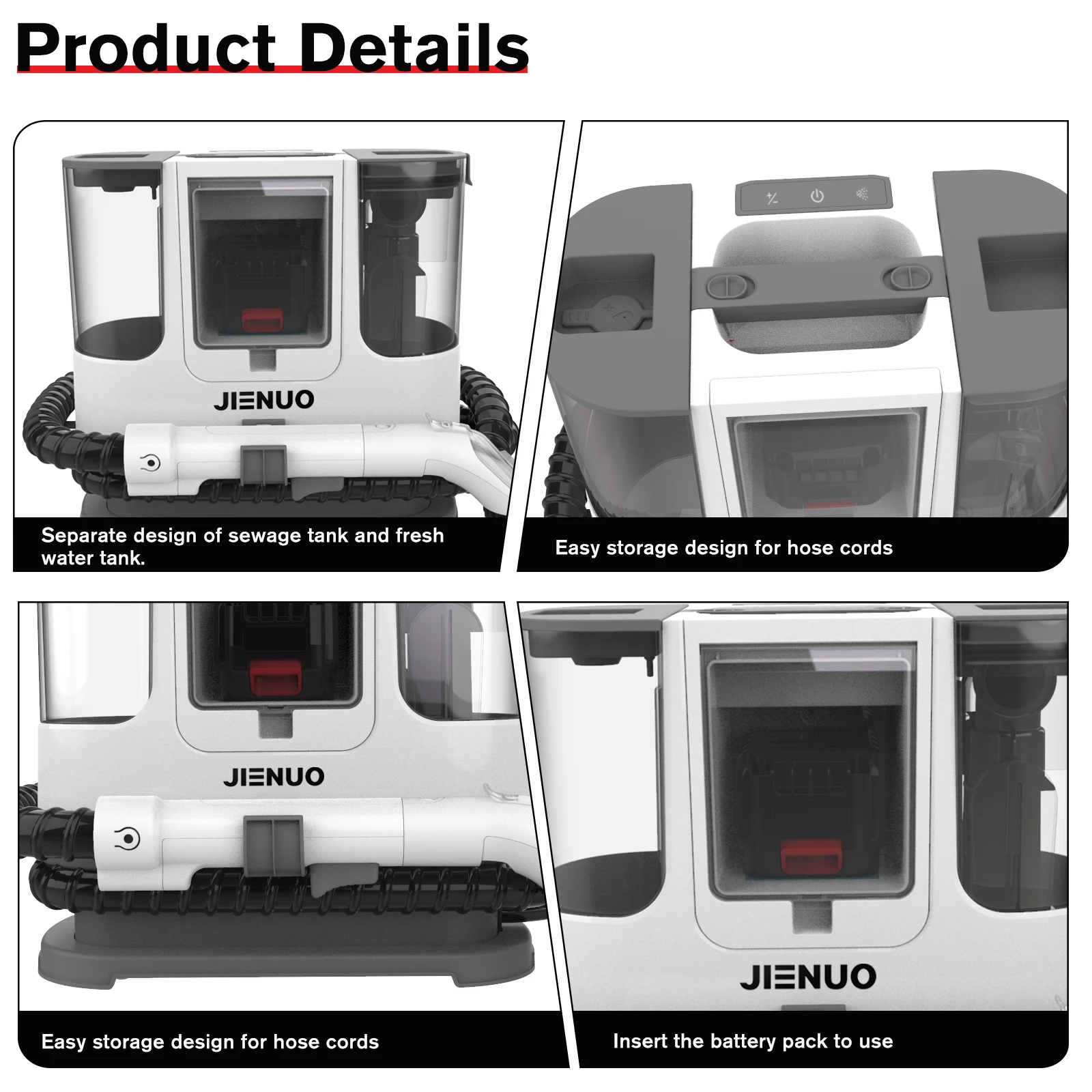JIENUO Cordless Portable Carpet & Upholstery Cleaner & Pet Stain Vacuum with Deep Stain Battery Water Filter ODM CanisterJNS800