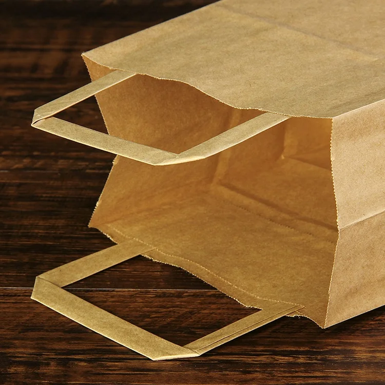 KM Custom Your Own Logo Carry Out Bag For Restaurant To Go Fast Food Biodegradable Takeaway Kraft Paper Bag With Flat Handle