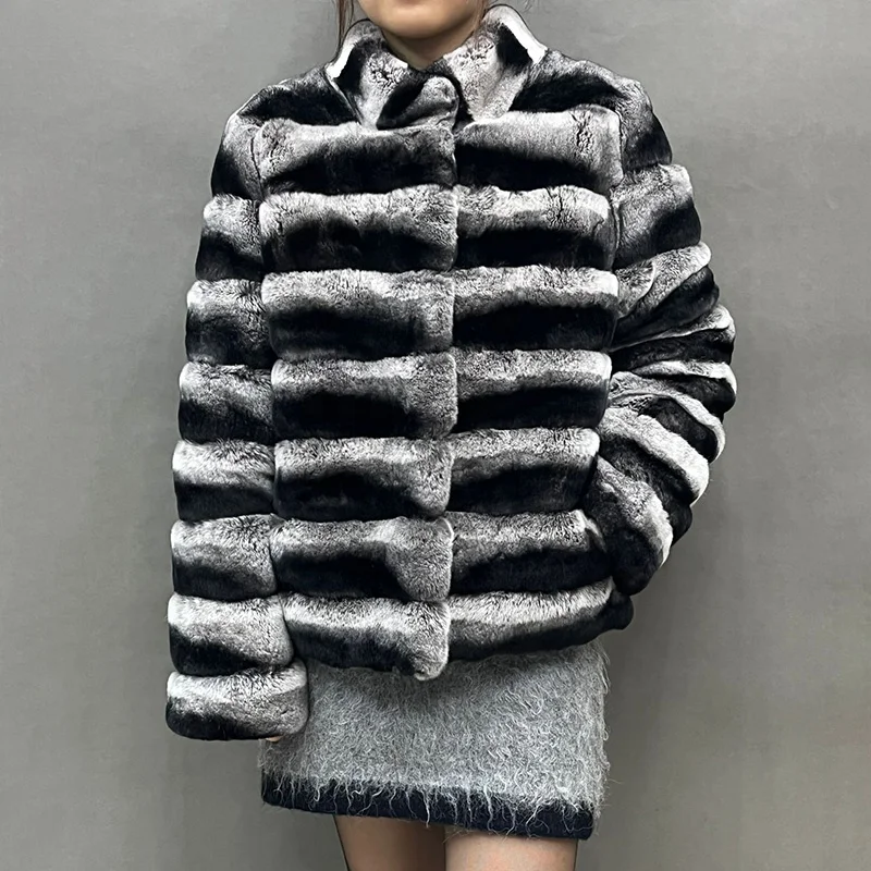 Jancoco Custom Winter Thick Warm Fur Jacket Genuine Rex Rabbit Fur Coat Women