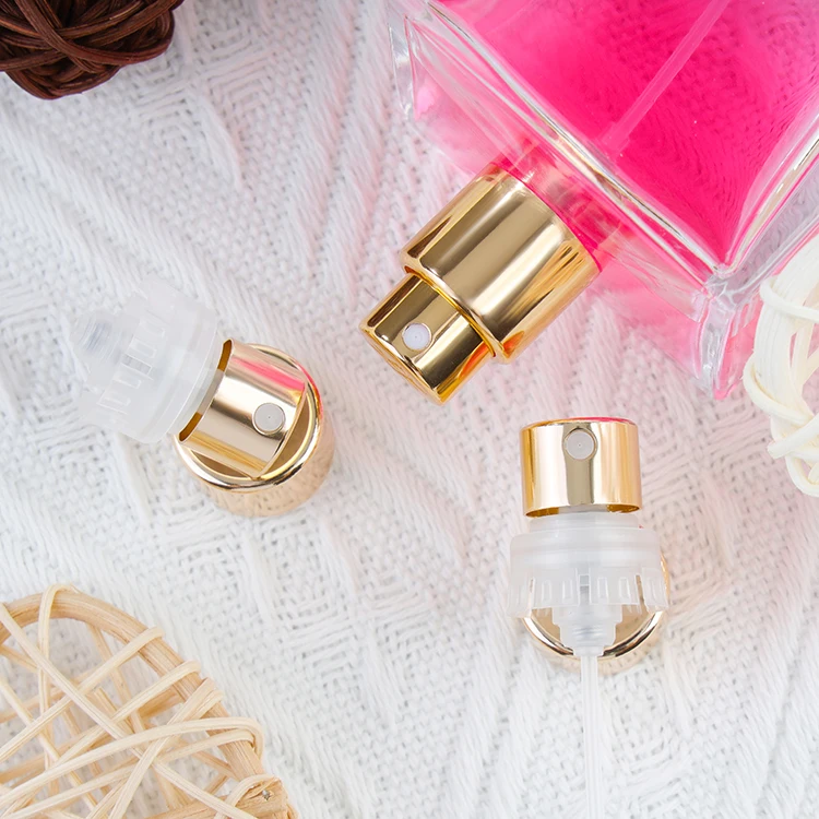 Invisible Tube Crimpless Perfume Spray Pump With Aluminum Collar And Caps 15mm Gold Perfume Atomizer