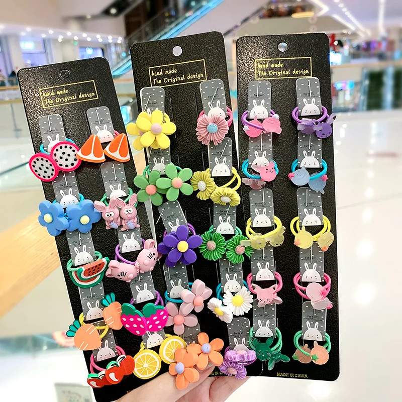 10pcs Per Bag Baby Hair Ties Animal Rabbit Heart Rubber Elastic Hair Rope Ties For Baby Girls