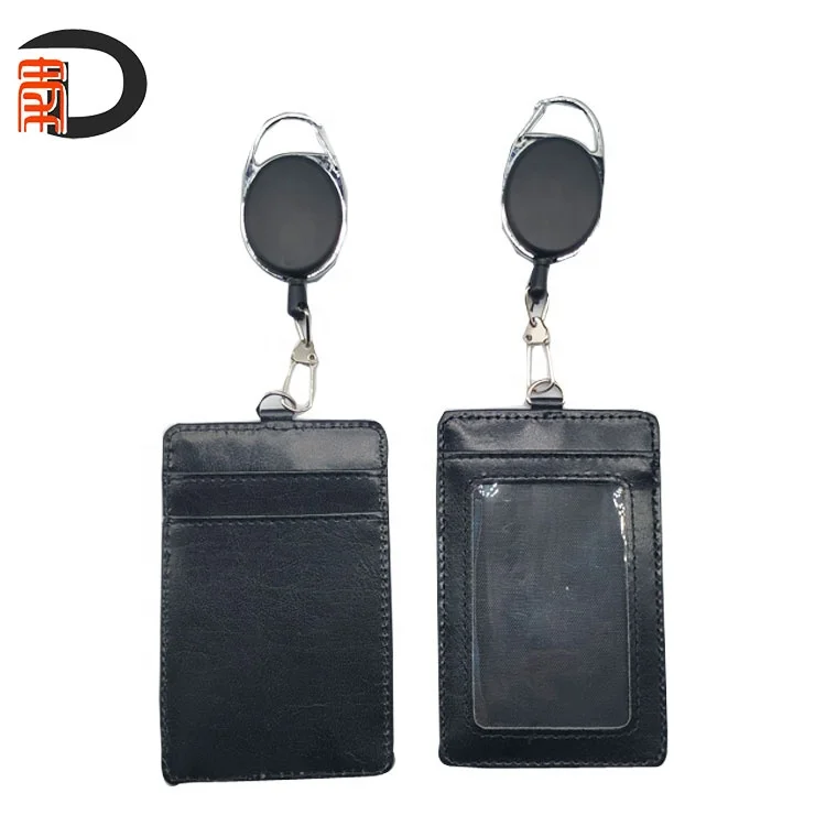  2020 bonded leather id card holder identity badge with easy pull