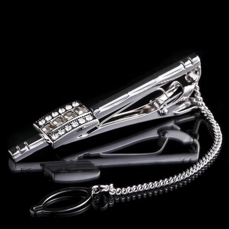 fashion zircon copper diamond chain business wedding tie clip bar for men