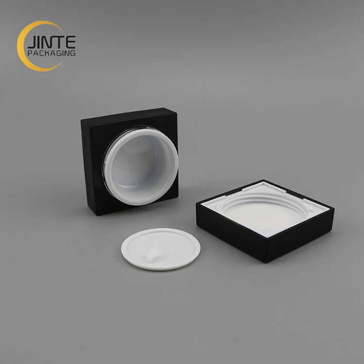 Low Profile 0.5oz 1oz 2oz  Cosmetic Container Matte Black Square Acrylic Jar for Facial Cream 15ml 30ml 50ml UV Nail Gel Jar