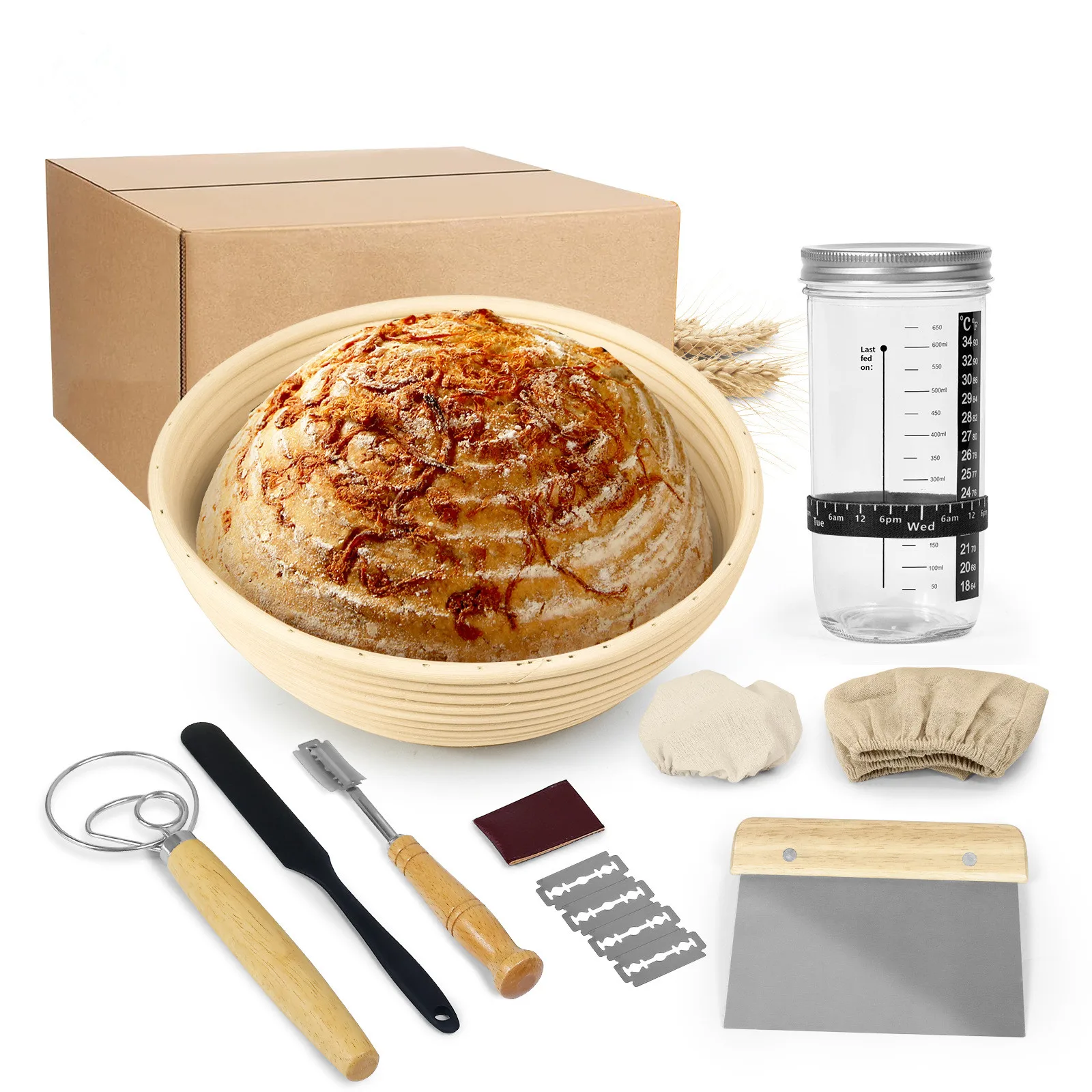 Bread Proofing Banneton Basket Set Bread  Fermentation Bowl Set with Scoring Lame and Metal Scraper Sourdough Bread Starter Kit