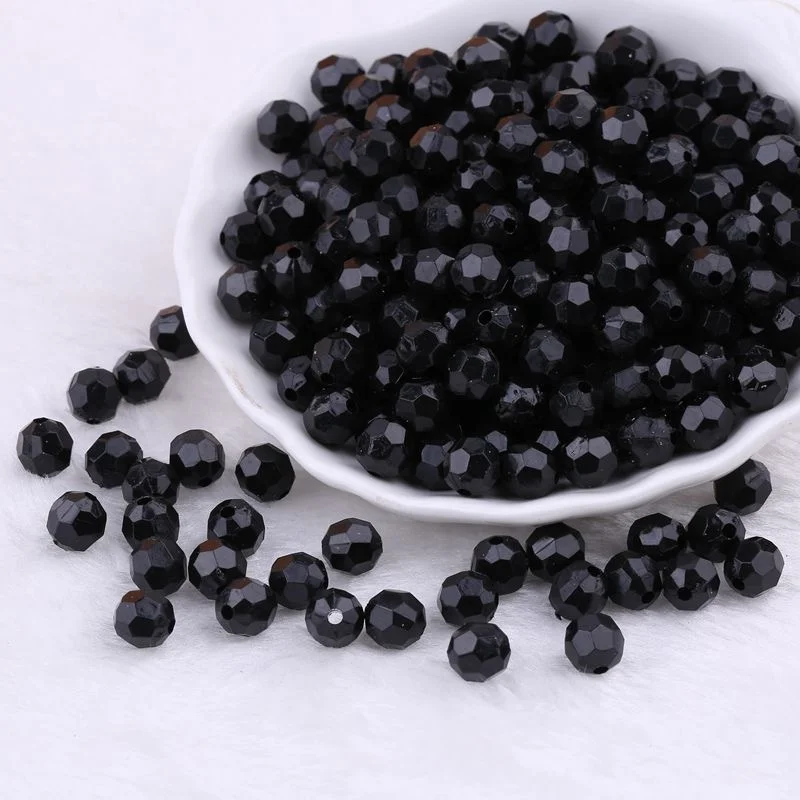 2023 Hot Sale Wholesale Acrylic Faceted Black Beads 8mm 10mm For DIY Bracelet Bags Making