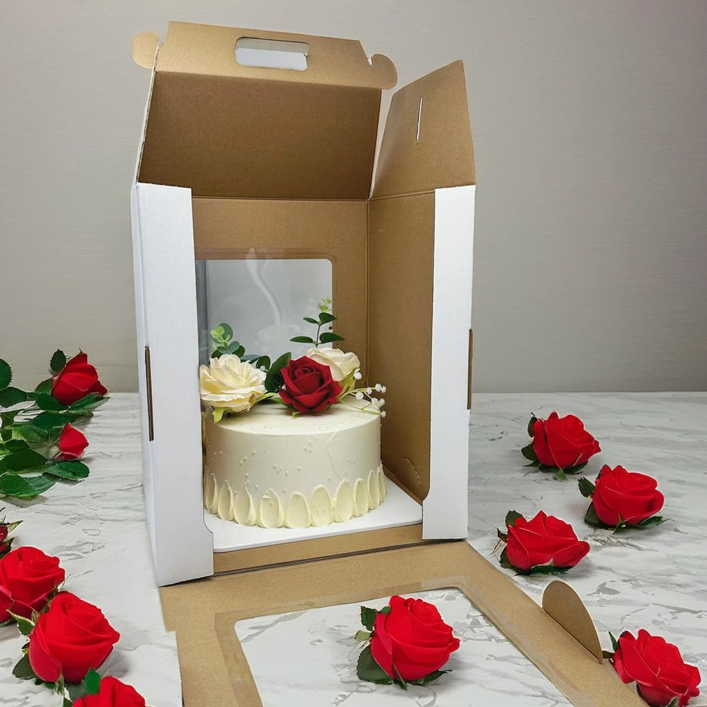 Custom printing corrugated tall cake box  large cake boxes for with handle and clear PET window for  Wedding  Birthday party