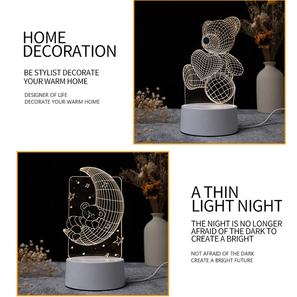 Mini Led night light base acrylic 3d led lamp touch base with usb cable and remote control for decoration