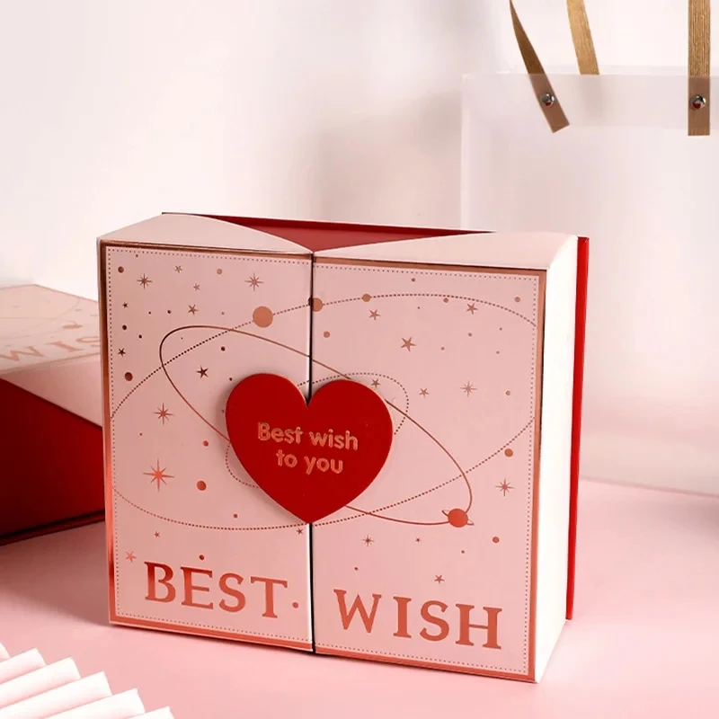 Delicate Flip Top Double-Door Folding Gift Box Bronzing Cardboard Heart Candy Boxes Wedding Birthday Party Gift Packaging Cases