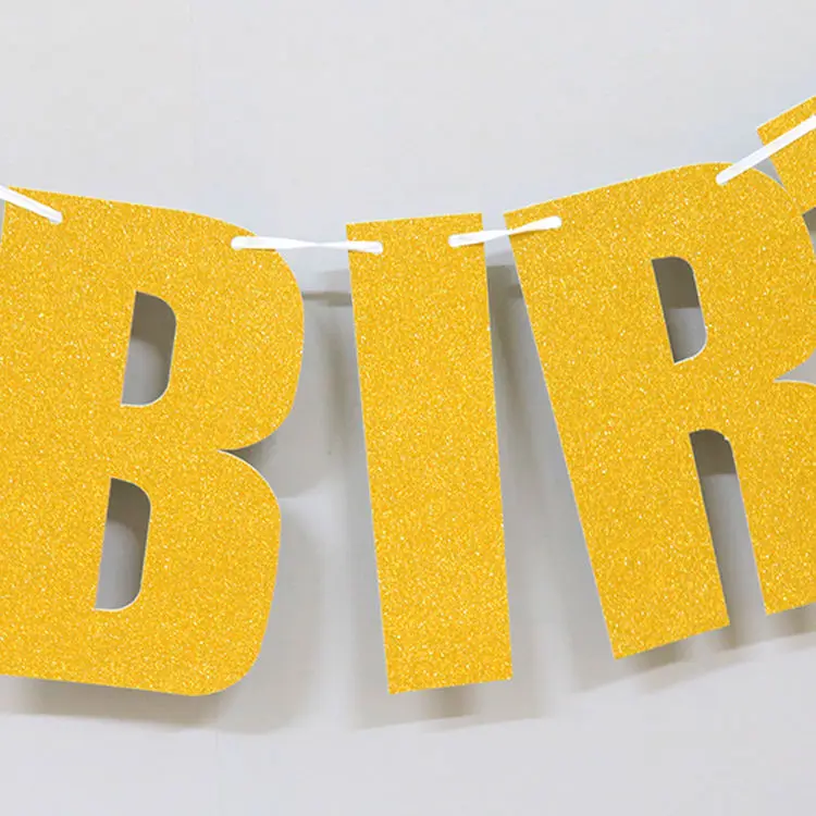 Happy Birthday Bunting Banner with Shiny Gold Letters Paper Banner Party Supplies