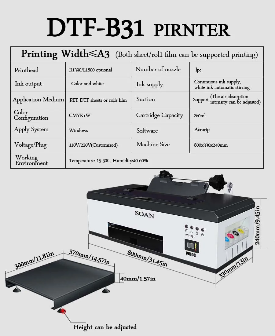 12 INCHES DTF Printer 30CM R1390 L1800 Dtf Printer Printing Machine T-shirt Printing machine A3 Dtf printer