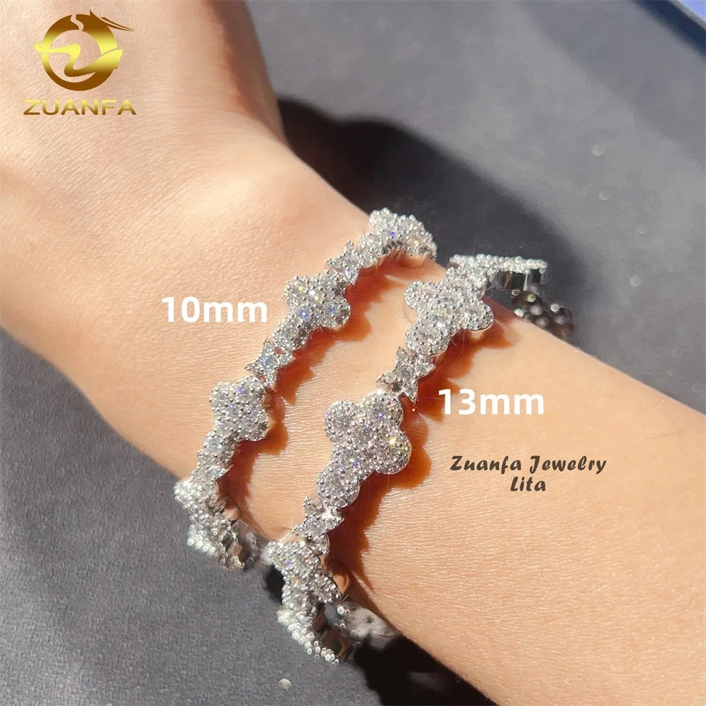 Iced Out Jewelry 10mm 13mm 925 Sterling Silver GRA Certificate Diamond Moissanite Cuban Link Chain Cross Bracelet