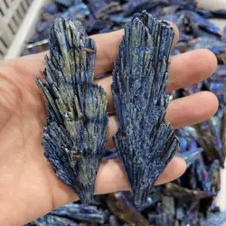 Wholesale natural blue electroplated black tourmaline peacock feather rough stones angel aura minerial stones