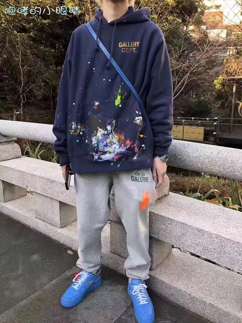 Custom Logo Gallery Dept Paint Splatter Distressed Hoodie Mens Cotton Oversized Vintage Stone Acid Wash Hoodies