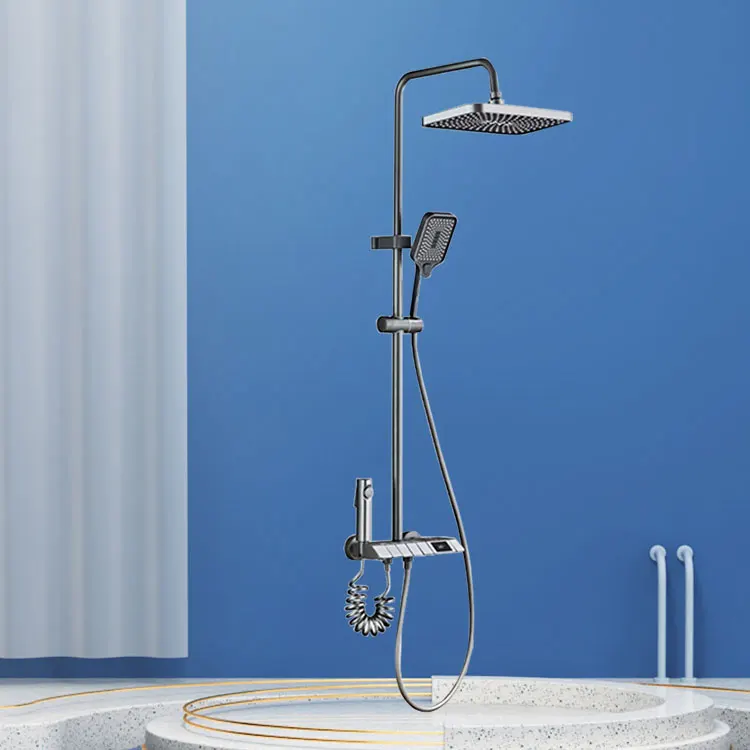 SONSILL Hotel Luxury Wall Mounted Square Buttons Brass Switch Bathroom  Rainfall Thermostatic Shower Set