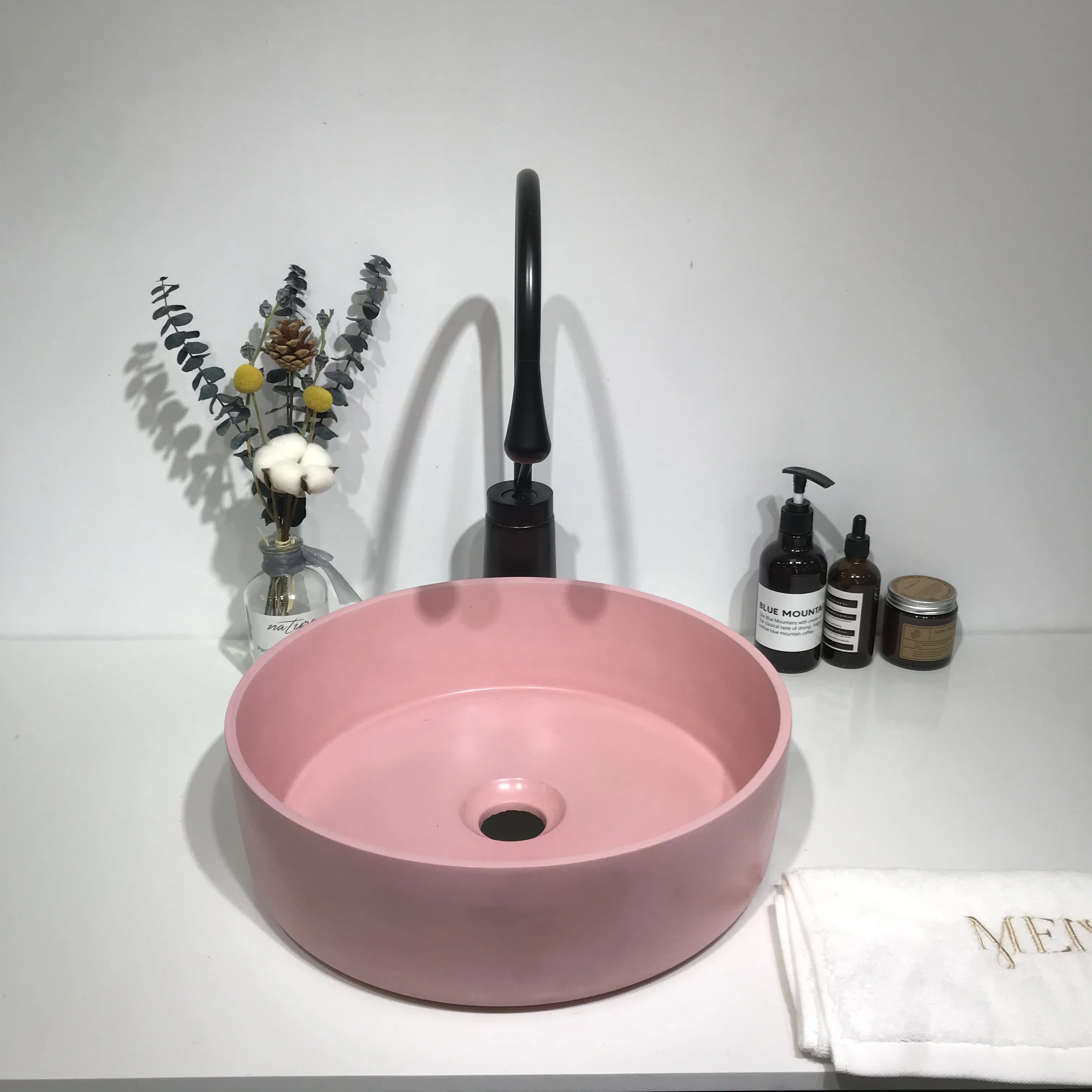 
MEIYANI Kast Above Counter Basin Hot Sale Round Shape Pink Concrete Wash Pink Cement Sink  (1600051534694)
