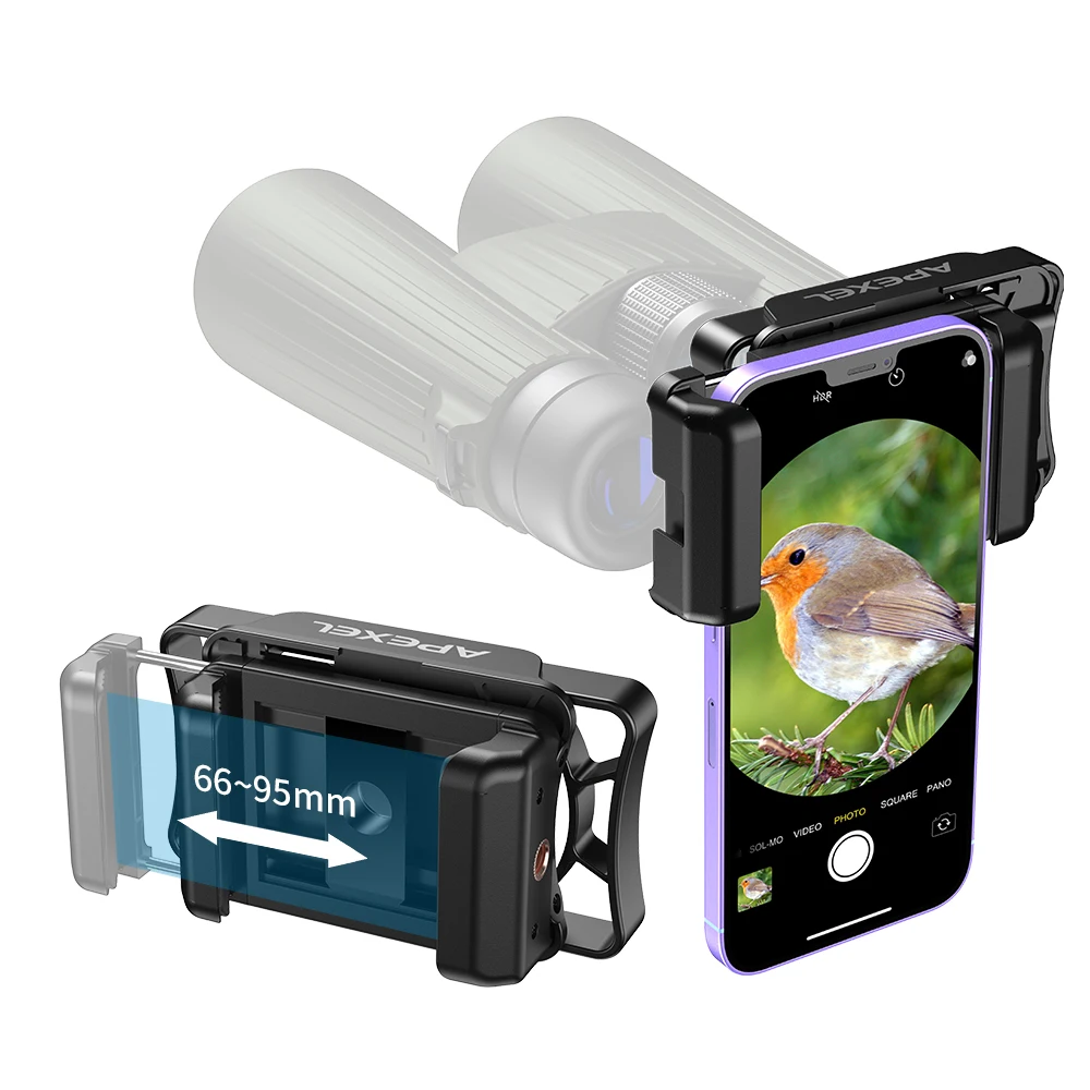 APEXEL 2023 New Multi-functional Cell Phone Adapter Clip Support For Mount Spotting Scope Eyepiece Binoculars Telescope