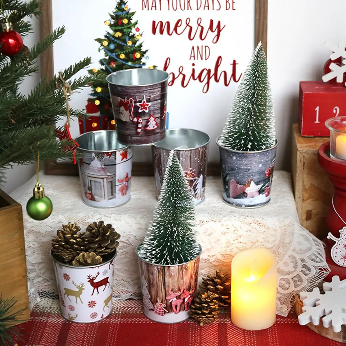 Wholesale Modern Multi-Color Santa Metal Planters Custom Design Christmas Flower Pot Container for Floor Usage Cheap Pricing