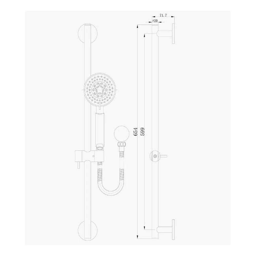 YSW Modern Bathroom Products Rain Shower System Metal Sliding Bar with 3 Function Handset and Solid Brass