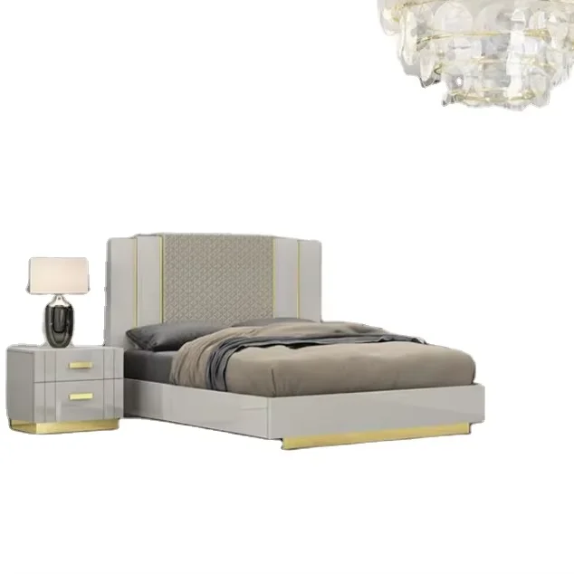 YIFAN Modern golden white  Bedroom Set in White glossy paint dressing table bedside table