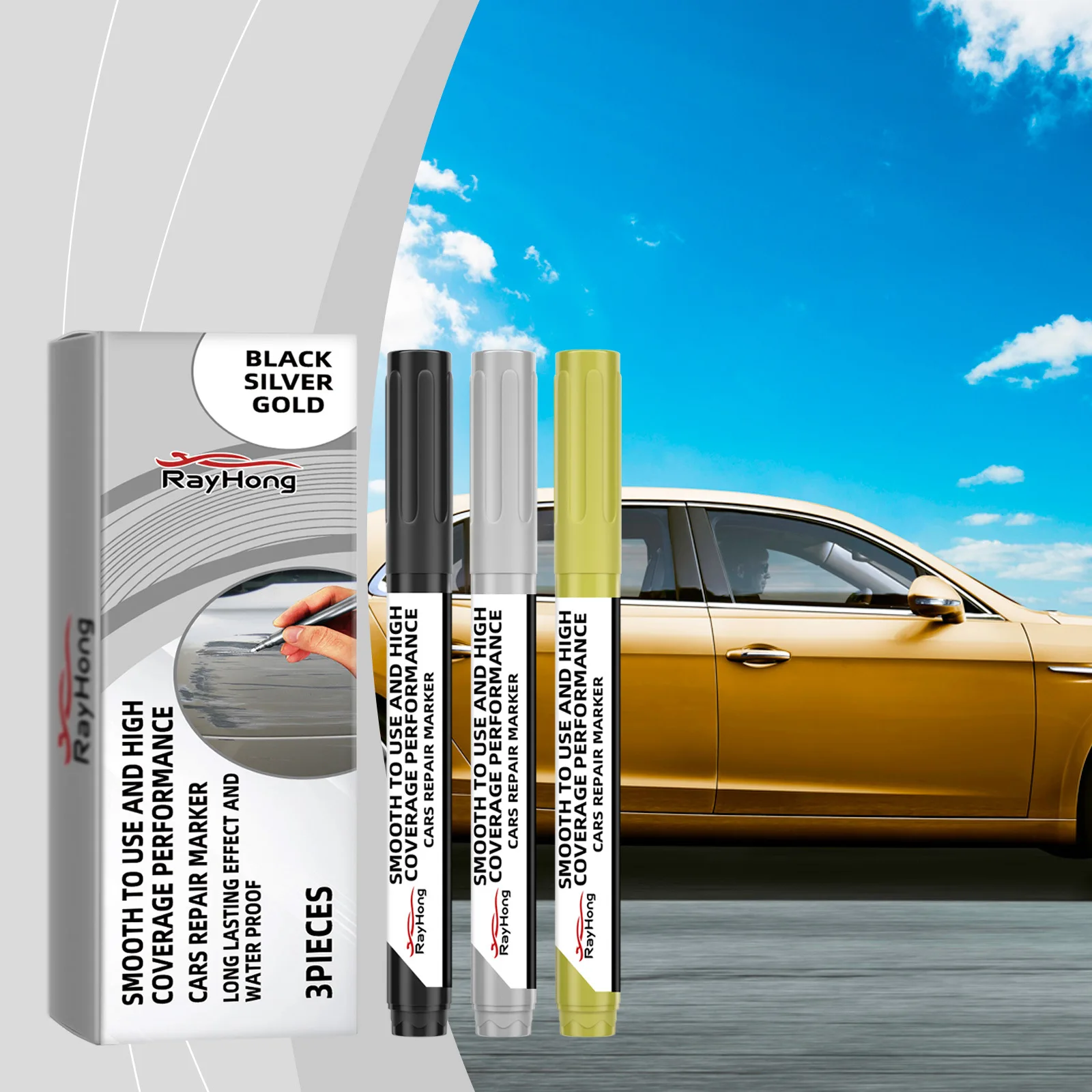 Rayhong wholesale paint repair scratch repair restoration car color gold silver black repair pen