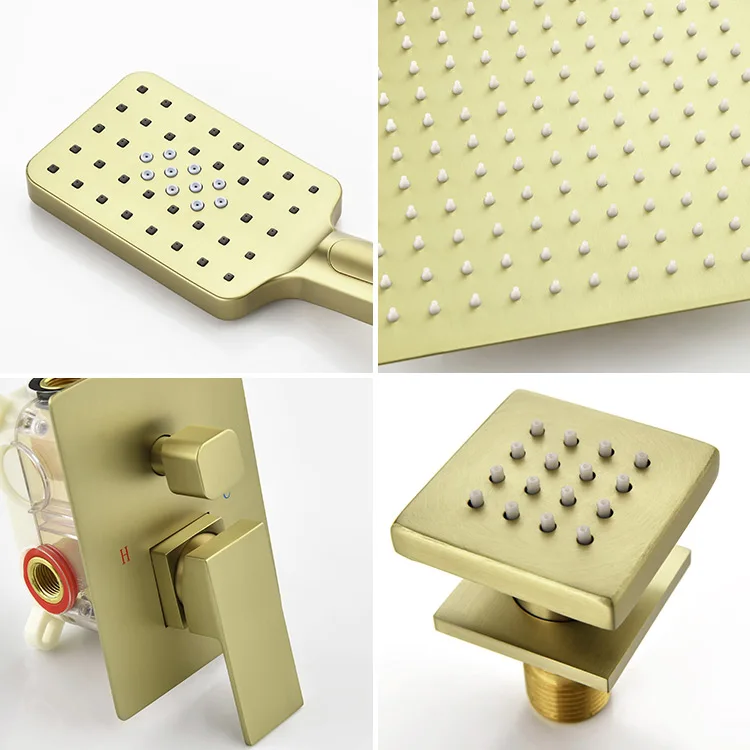 Inwall Squared Thermostatic Pure Brass 3 4 5 6 Multi Body Jet Rain Shower System Set With Body Jet Back Spray Spa Waist Massage