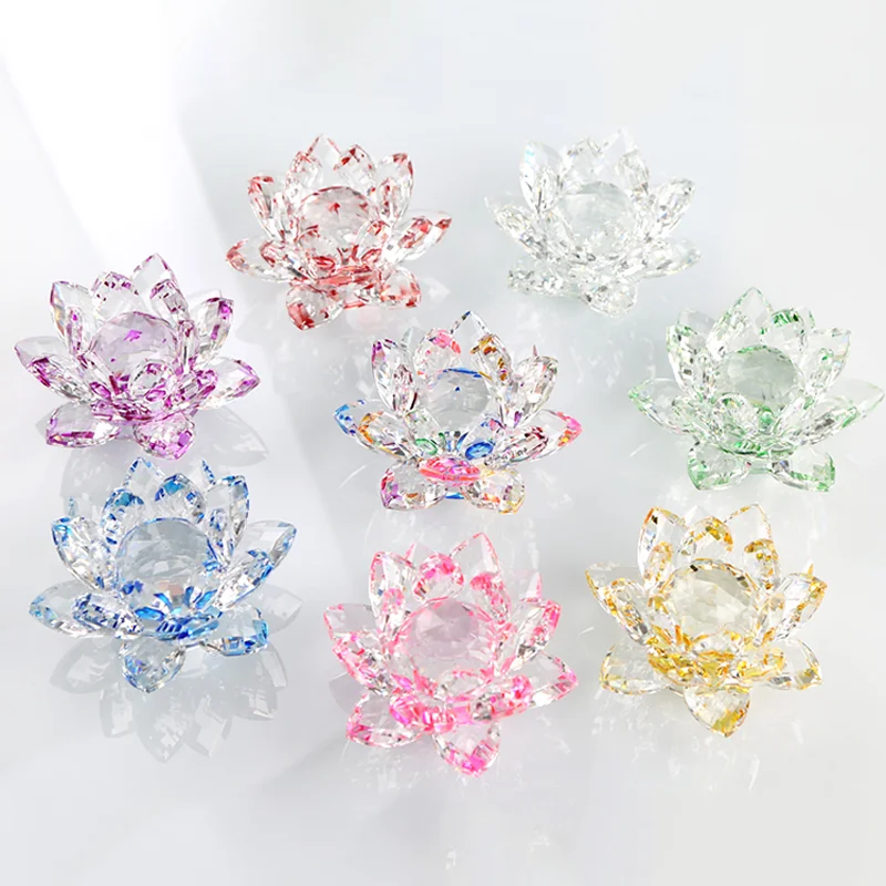 Wholesale Lotus Shape Crystal Candle Holder With Base For Feng Shui Decoration