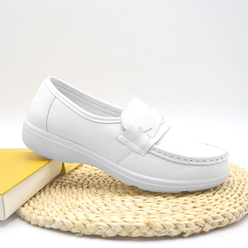 Оптовая продажа, комфортная белая кожаная обувь JUSTGOOD для медсестер, комфортная дышащая женская обувь для женщин и женщин