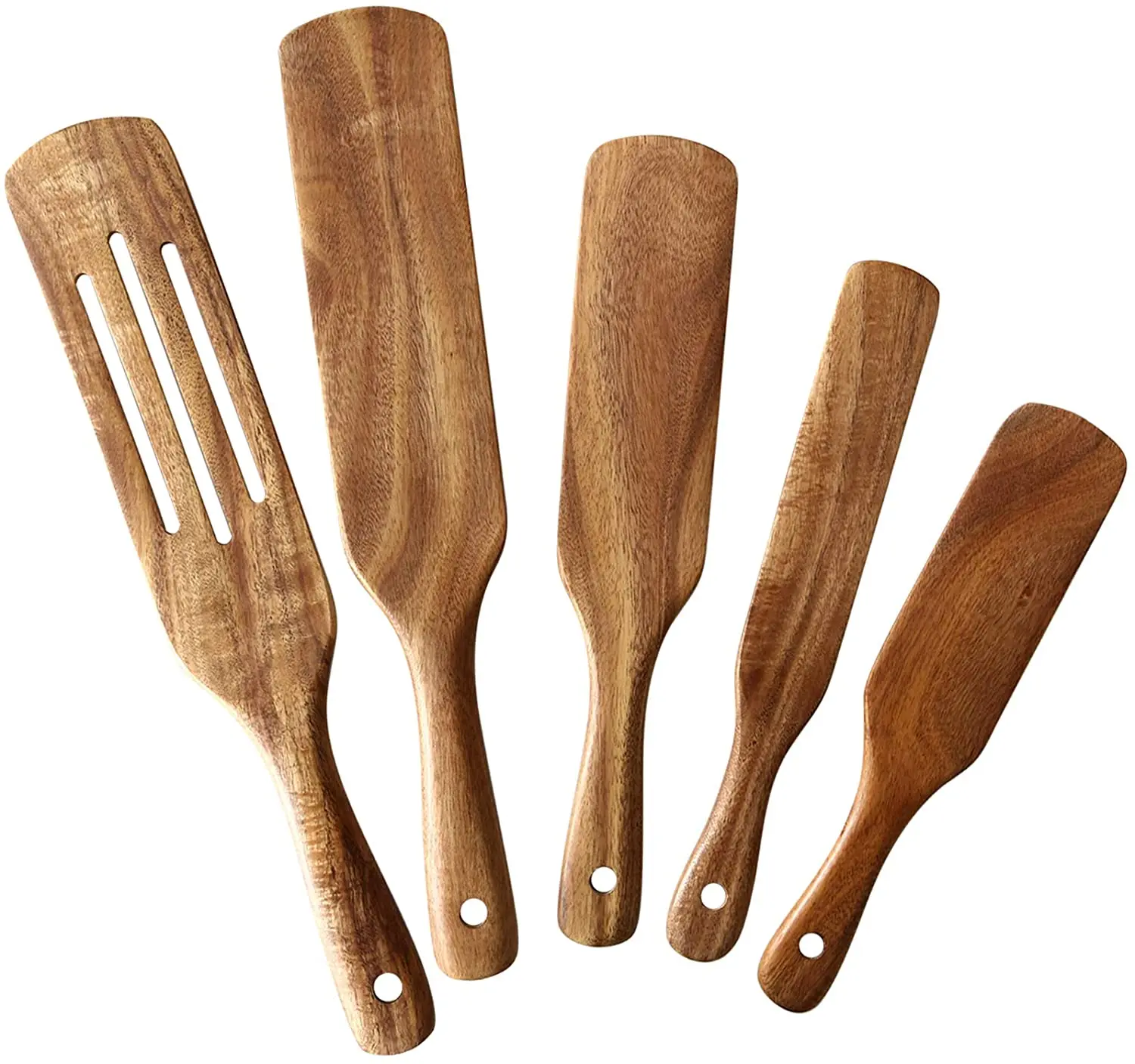 
Amazon Best Selling 5 Pack Natural Teak Wood Non-Stick Spurtles Set Spurtles Kitchen Tools Wooden Spurtle for Cooking 